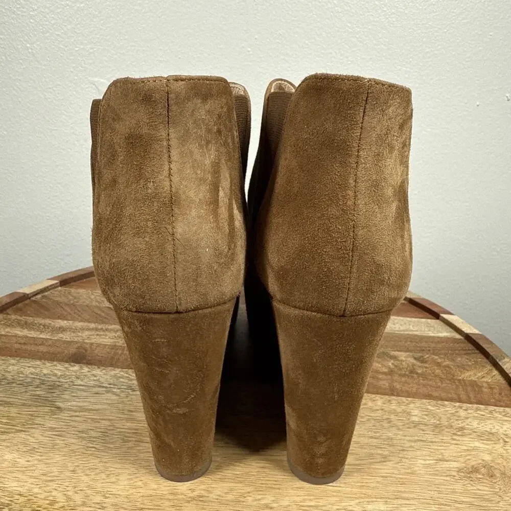 Dee Keller Suede Open Toe Pull On Platform Wedges‎ Caramel Size 38 Italy